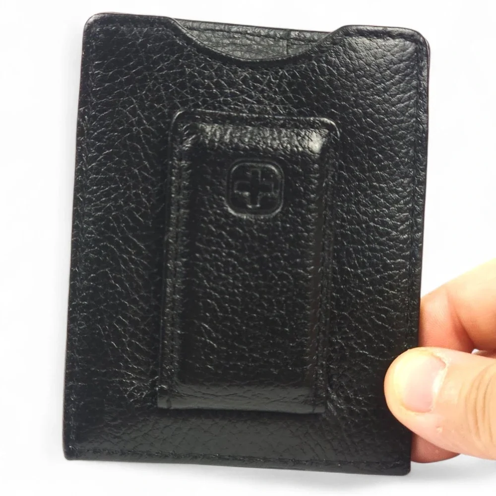 SwissGear Sierre Slim Leather Front Pocket Wallet Magnetic Money Clip Black NEW